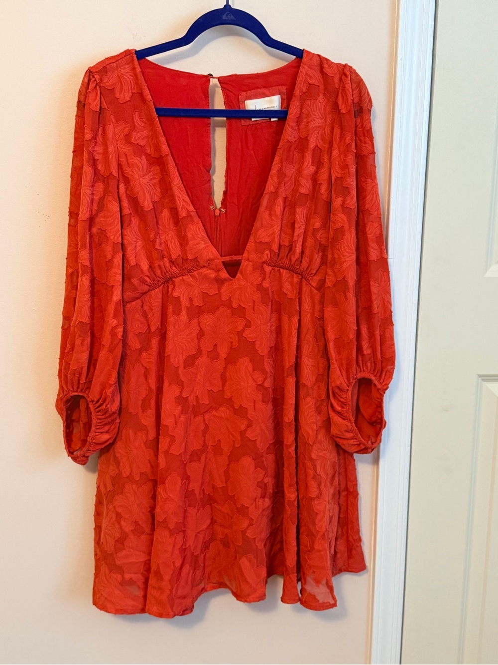 Anthropologie Orange-Red Textured V-Neck Mini Dress